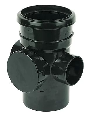 FloPlast Push-Fit 2-Boss Single Socket Access Pipe Black 110mm Single socket access pipe