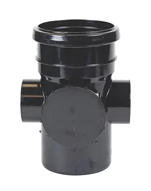 FloPlast Push-Fit 2-Boss Single Socket Access Pipe Black 110mm Single socket access pipe