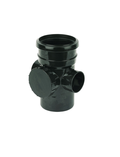 FloPlast Push-Fit 2-Boss Single Socket Access Pipe Black 110mm Single socket access pipe