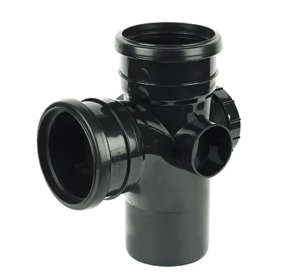 FloPlast Push-Fit 2-Boss 92.5° Double Socket Access Branch Black 110mm Double socket access branch