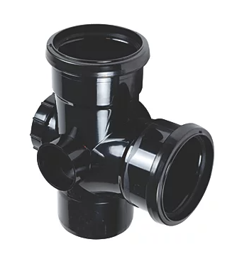 FloPlast Push-Fit 2-Boss 92.5° Double Socket Access Branch Black 110mm Double socket access branch