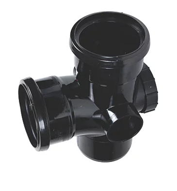 FloPlast Push-Fit 2-Boss 92.5° Double Socket Access Branch Black 110mm Double socket access branch