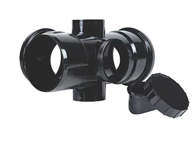 FloPlast Push-Fit 2-Boss 92.5° Double Socket Access Branch Black 110mm Double socket access branch