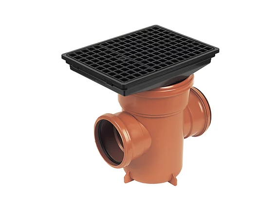 FloPlast Push-Fit Double Socket Rectangular Grid Back-Inlet Bottle Gully 110mm Rectangle Gully