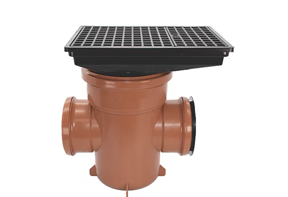 FloPlast Push-Fit Double Socket Rectangular Grid Back-Inlet Bottle Gully 110mm Rectangle Gully