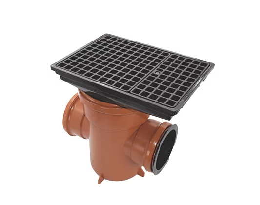 FloPlast Push-Fit Double Socket Rectangular Grid Back-Inlet Bottle Gully 110mm Rectangle Gully
